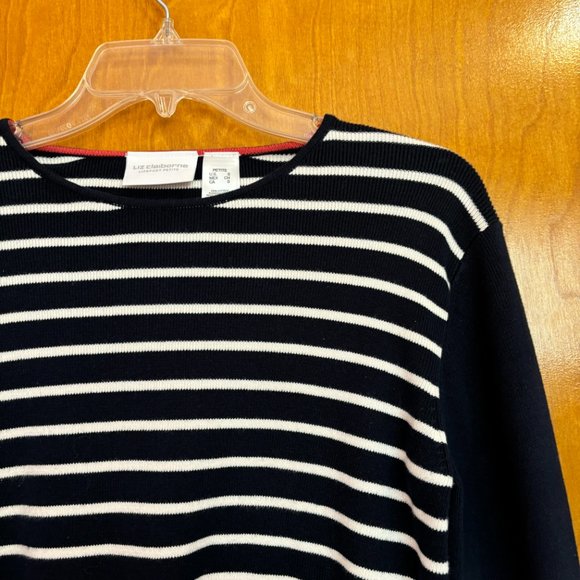 Liz Claiborne Lizsport Women's Black/White/Red Striped Sweater Size LARGE - Picture 4 of 9